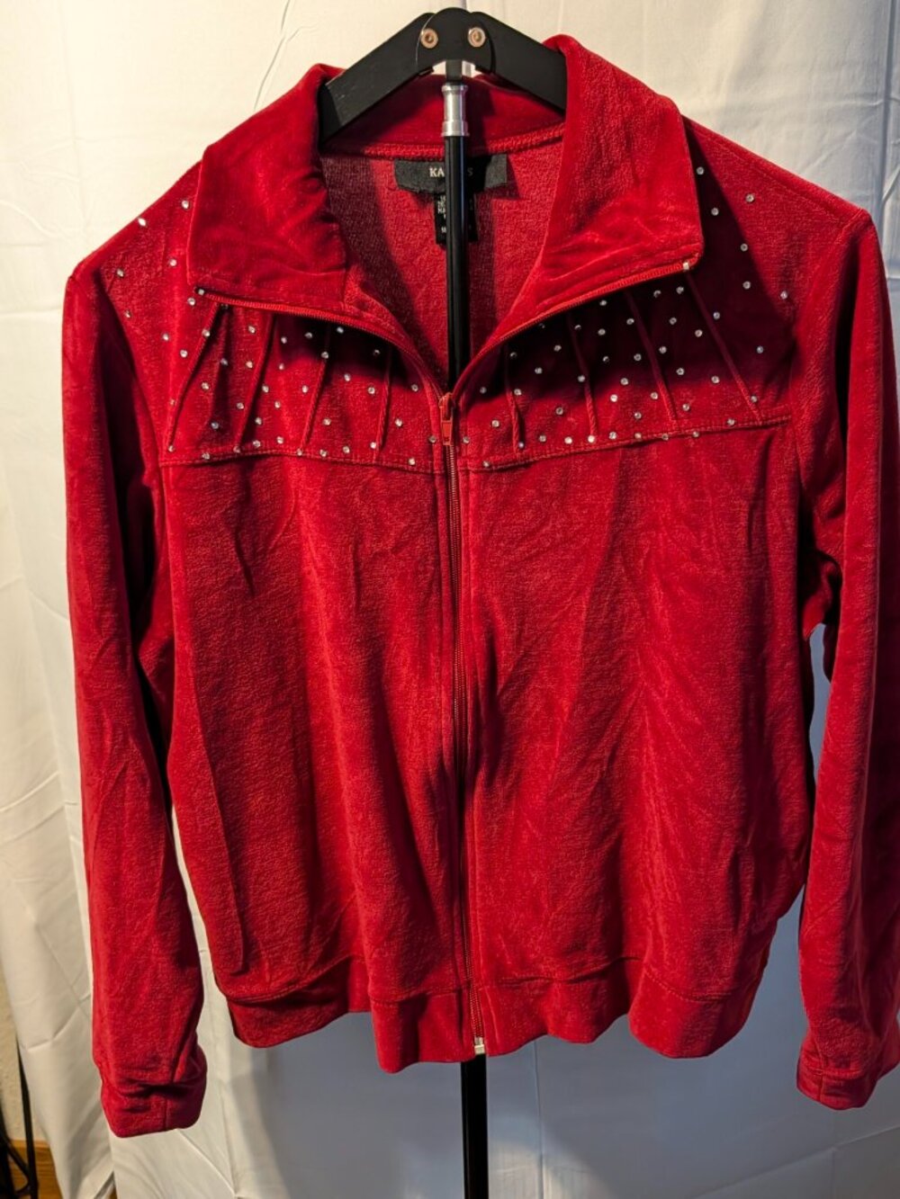 Kaktus Maroon Velour Jacket w/Rhinestones Sz M~Vintage Y2K/ Excellent